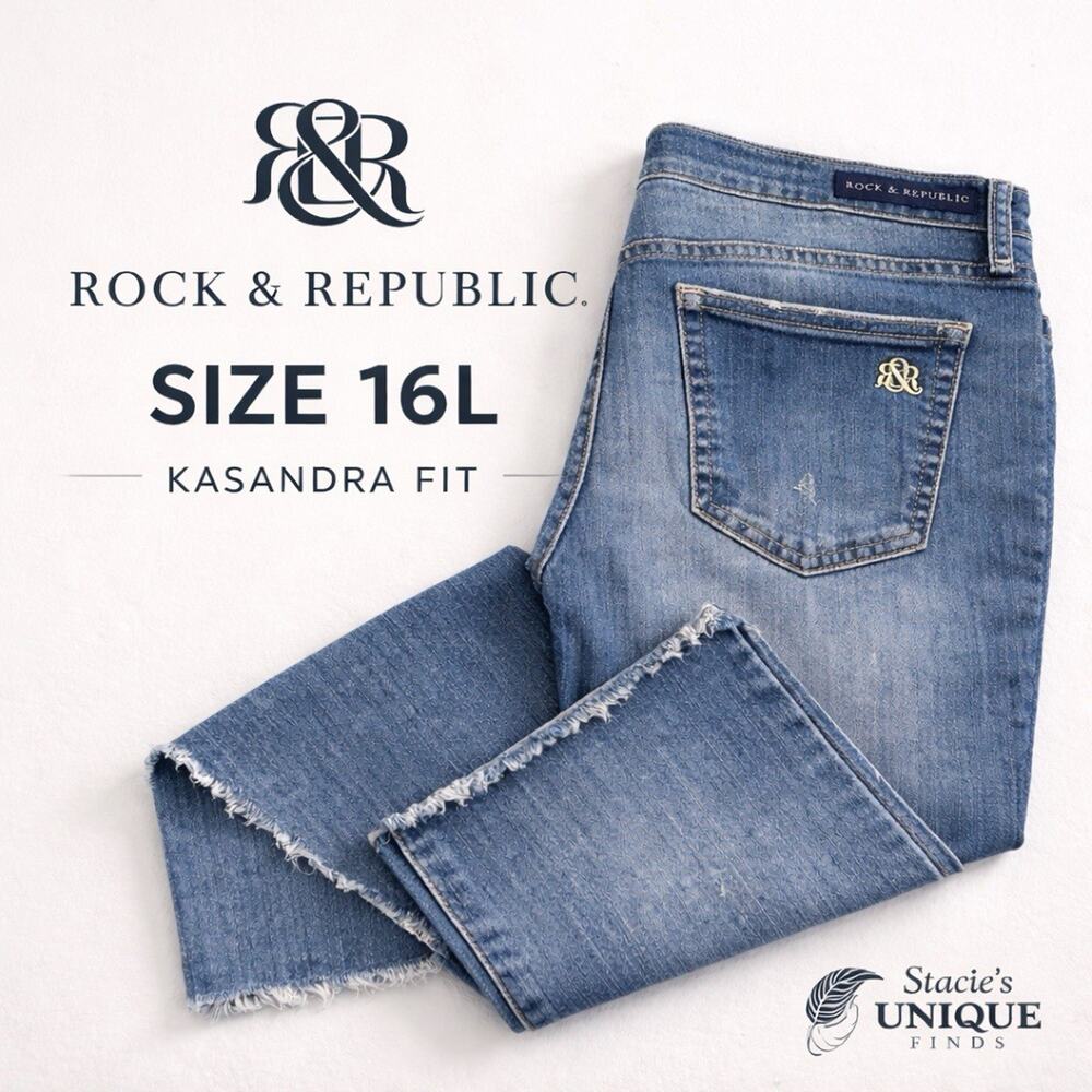 Rock & Republic Womens Kasandra Mid Rise Cropped Jean Size 16 Raw Hem